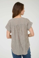 Miss Bliss Blu Pinstripe Cuff Slv Button Down Shirt-Champagne
