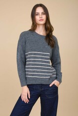 Miss Bliss Blu Stripe Front Seam Detail Long Sleeve Sweater-Charcoal