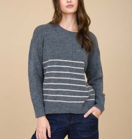 Miss Bliss Striped Front Seami Sweater-Charcoal