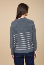 Miss Bliss Blu Stripe Front Seam Detail Long Sleeve Sweater-Charcoal