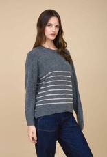 Miss Bliss Blu Stripe Front Seam Detail Long Sleeve Sweater-Charcoal