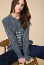 Miss Bliss Blu Stripe Front Seam Detail Long Sleeve Sweater-Charcoal