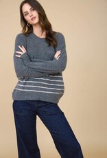 Miss Bliss Blu Stripe Front Seam Detail Long Sleeve Sweater-Charcoal