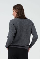 Miss Bliss Blu Solid V Neck Drop Shoulder Knit Sweater-Charcoal