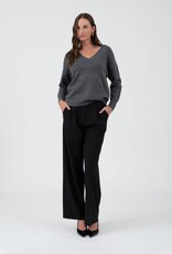 Miss Bliss Blu Solid V Neck Drop Shoulder Knit Sweater-Charcoal