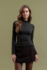 Miss Bliss Blu Lettuce Trim Mock Neck Sweater Knit Top-H Green