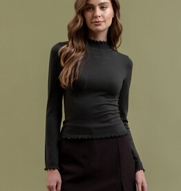Miss Bliss Hunter Green-Lettuce Trim Mock Knit Top