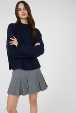 Miss Bliss Blu Mock Neck Split Hem Knit Pullover Sweater-Navy