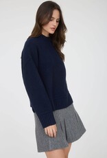 Miss Bliss Blu Mock Neck Split Hem Knit Pullover Sweater-Navy