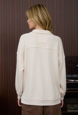 Miss Bliss Blu Half Zip Collared LS Waffle Knit Top-Cream