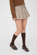 Miss Bliss Blu Plaid Waist Tie Detail Pleated Mini Skirt-Lt Taupe