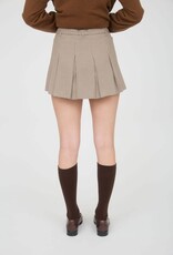 Miss Bliss Blu Plaid Waist Tie Detail Pleated Mini Skirt-Lt Taupe