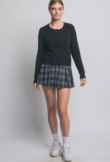 Miss Bliss LT Crew Neck Button Up Cardigan-Black