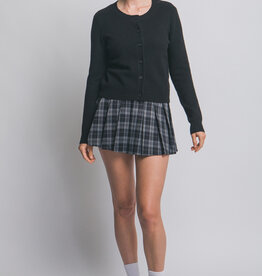 Miss Bliss Crew Neck Button Up Cardigan-Black
