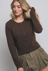 Miss Bliss LT Crew Neck Button Up Cardigan-Brown