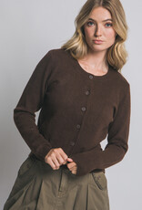 Miss Bliss LT Crew Neck Button Up Cardigan-Brown