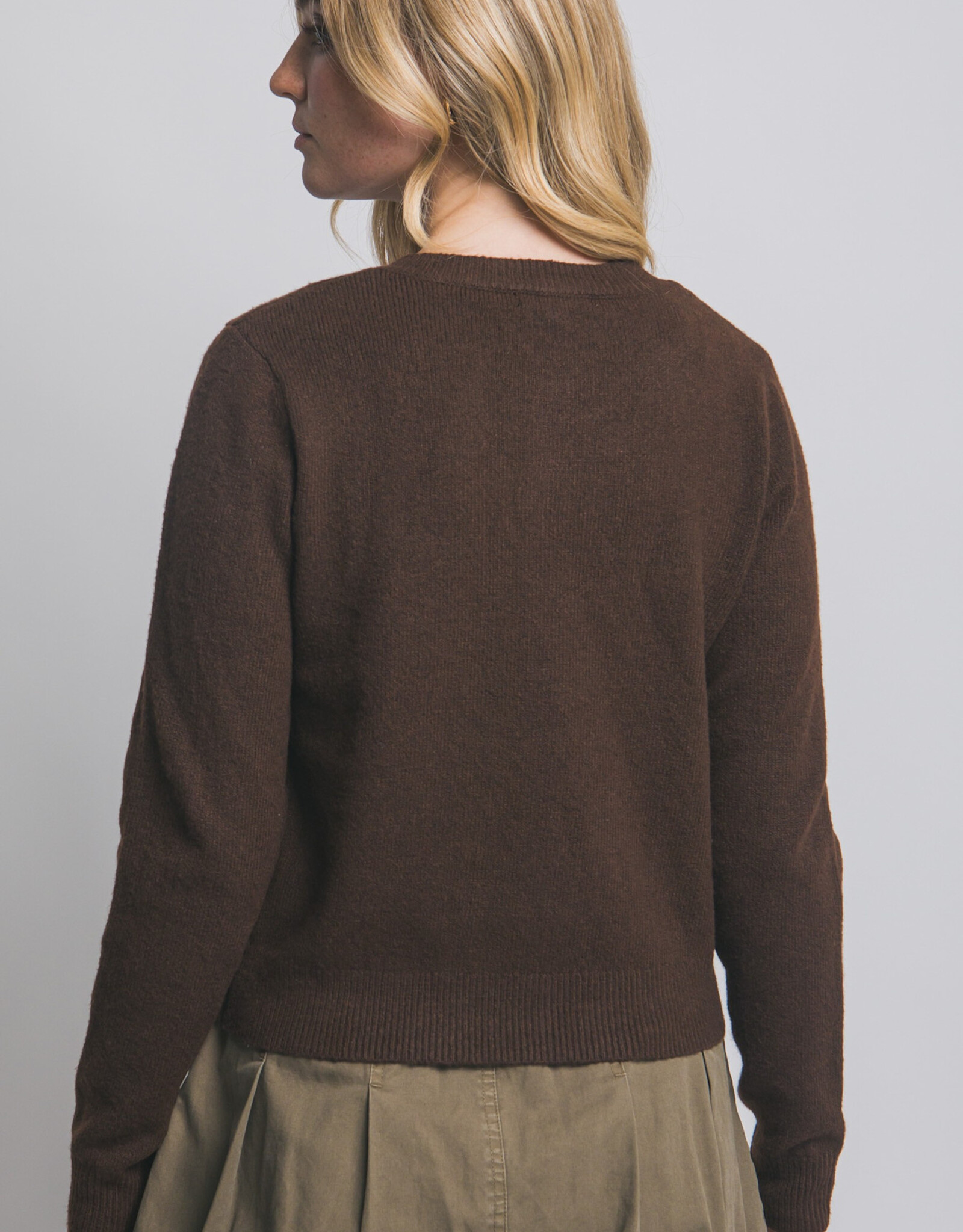 Miss Bliss LT Crew Neck Button Up Cardigan-Brown
