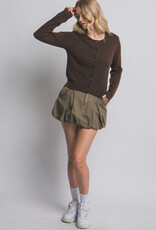 Miss Bliss LT Crew Neck Button Up Cardigan-Brown