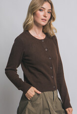 Miss Bliss LT Crew Neck Button Up Cardigan-Brown