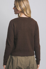 Miss Bliss LT Crew Neck Button Up Cardigan-Brown