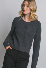 Miss Bliss LT Crew Neck Button Up Cardigan-Charcoal