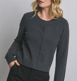 Miss Bliss Crew Neck Button Up Cardigan-Charcoal