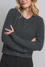 Miss Bliss LT Crew Neck Button Up Cardigan-Charcoal