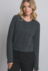 Miss Bliss LT Crew Neck Button Up Cardigan-Charcoal