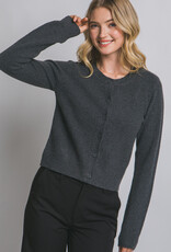 Miss Bliss LT Crew Neck Button Up Cardigan-Charcoal