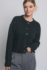Miss Bliss LT Chunky Crew Neck Cardigan W Buttons-Black