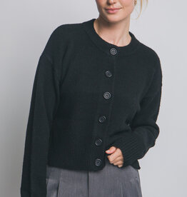 Miss Bliss Chunky Crew Neck Cardigan W Buttons-Black