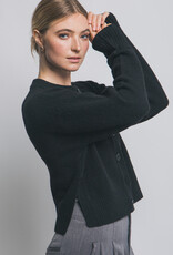 Miss Bliss LT Chunky Crew Neck Cardigan W Buttons-Black
