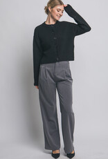 Miss Bliss LT Chunky Crew Neck Cardigan W Buttons-Black