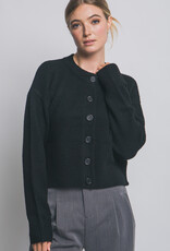 Miss Bliss LT Chunky Crew Neck Cardigan W Buttons-Black