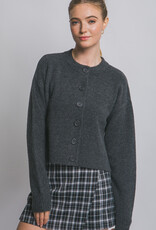 Miss Bliss LT Chunky Crew Neck Cardigan W Buttons-Charcoal