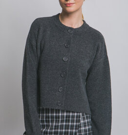 Miss Bliss Chunky Crew Neck Cardigan W Buttons-Charcoal