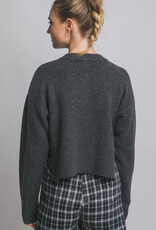 Miss Bliss LT Chunky Crew Neck Cardigan W Buttons-Charcoal