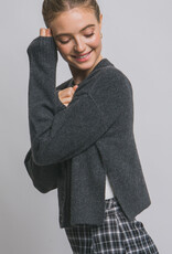 Miss Bliss LT Chunky Crew Neck Cardigan W Buttons-Charcoal