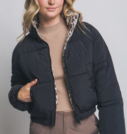 Miss Bliss Reversible Leopard Collar Puffer Jacket