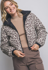 Miss Bliss LT Reversible Leopard Collar Puffer Jacket-Black/Print