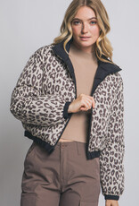 Miss Bliss LT Reversible Leopard Collar Puffer Jacket-Black/Print