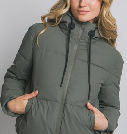 Miss Bliss Long Sleeve Padded Puffer Jacket-Olive