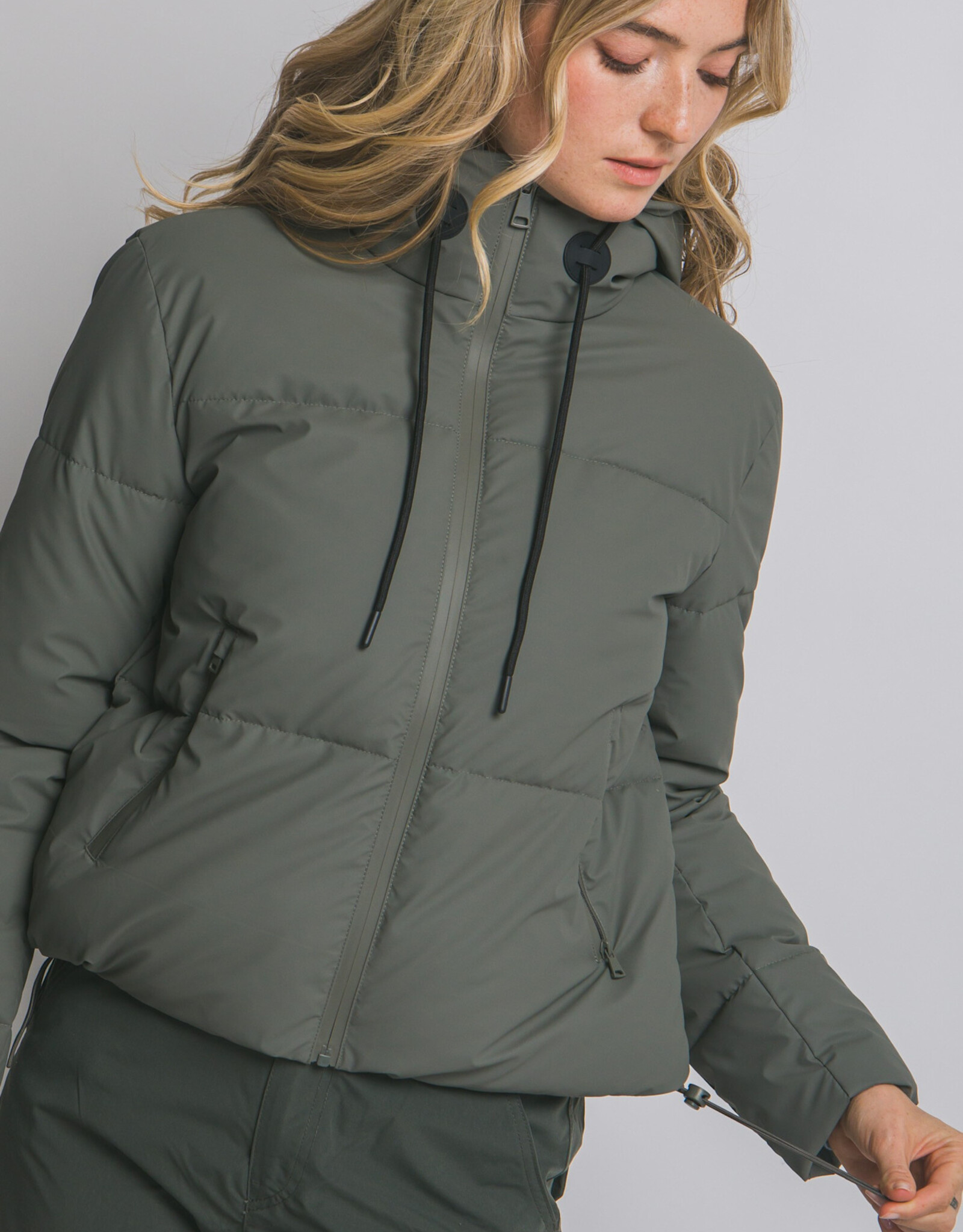 Miss Bliss LT Long Sleeve Padded Puffer Jacket-Olive