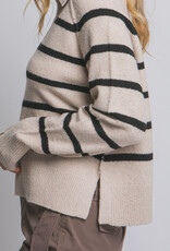 Miss Bliss LT V-neck Stripe Polo Sweater-Beige