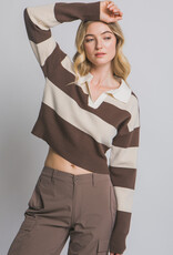 Miss Bliss LT Stripe Polo Sweater-Brown/Beige