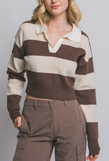 Miss Bliss LT Stripe Polo Sweater-Brown/Beige