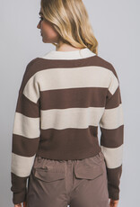 Miss Bliss LT Stripe Polo Sweater-Brown/Beige