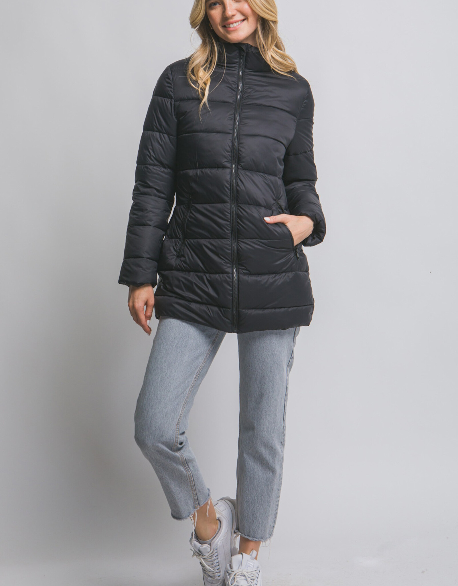 Miss Bliss LT Long Quilted Puffer Jacket-Black