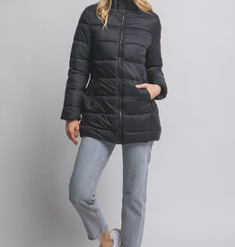 Miss Bliss Long Quilted Puffer Jacket-Black