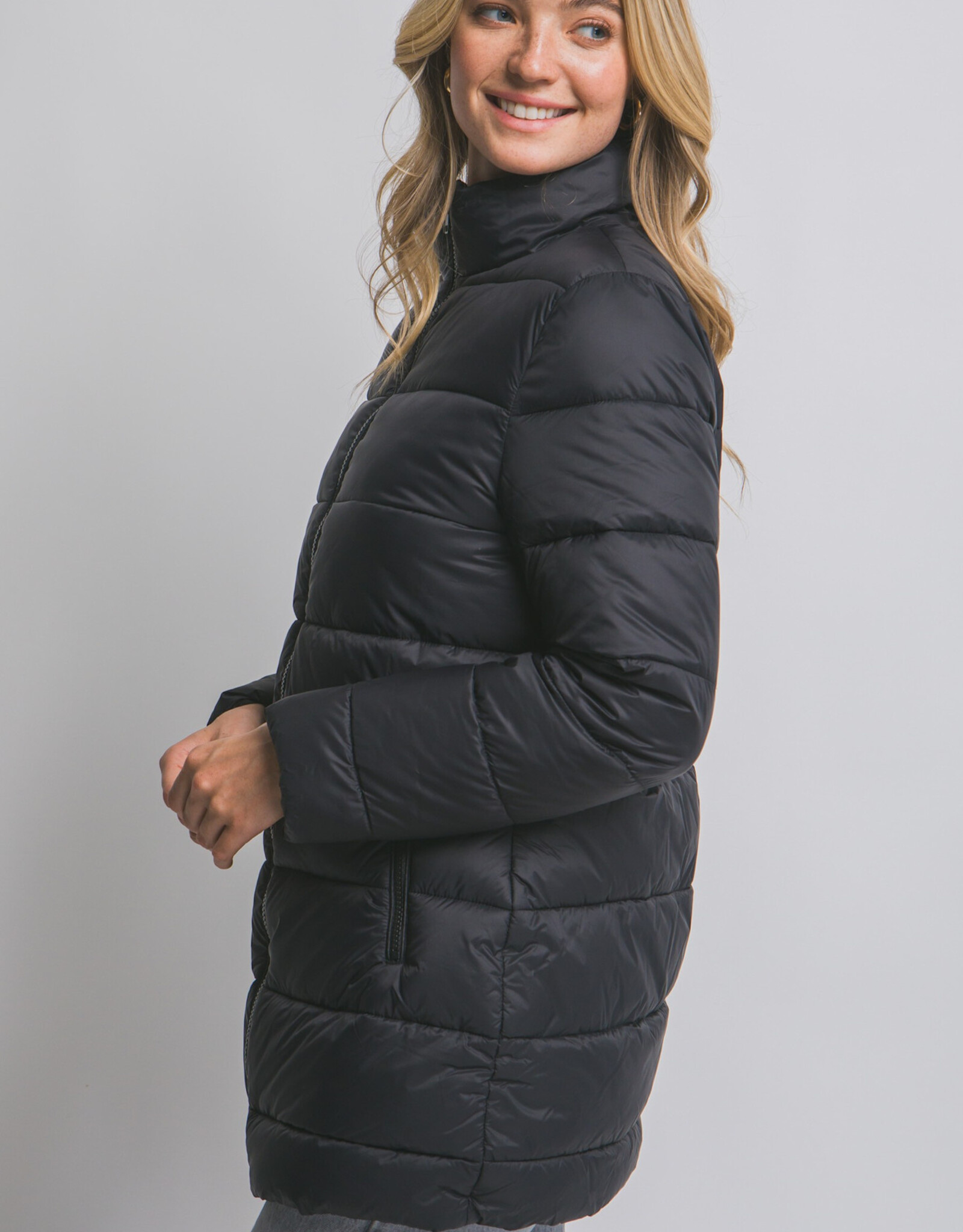 Miss Bliss LT Long Quilted Puffer Jacket-Black